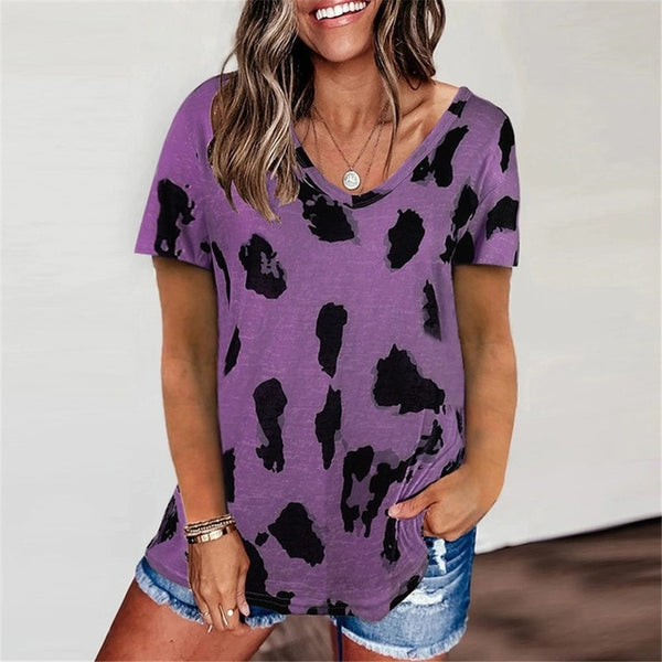 Leopard V Neck Woman Casual Top Size S - XXL