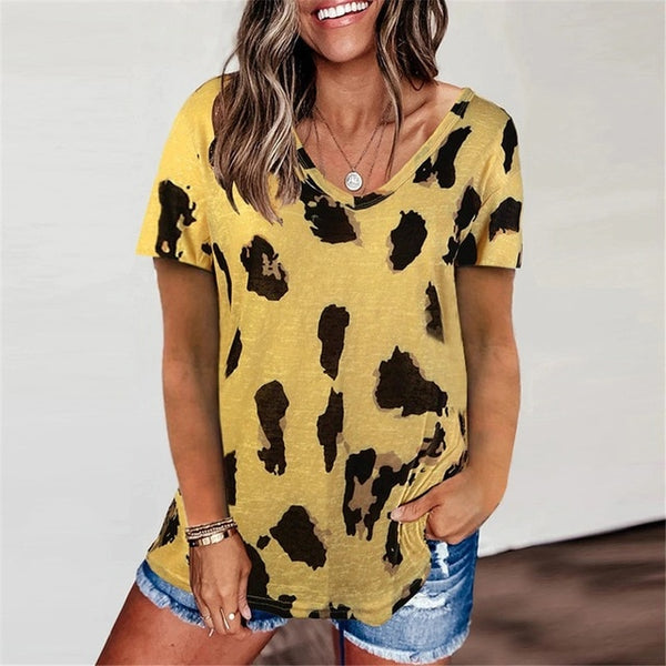 Leopard V Neck Woman Casual Top Size S - XXL